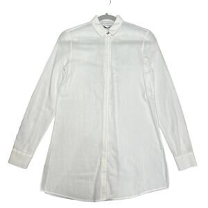 Jeffrey Dodd Long Sleeve Sheer Button Down Shirt SIZE 38 US 4 White Blouse FLAW